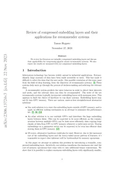 Review of compressed embedding layers and their applications for
  recommender systems
