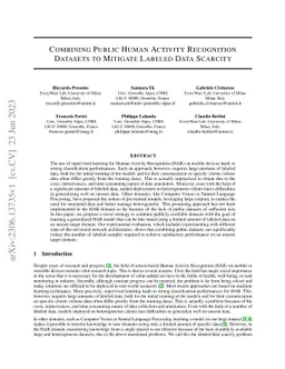 Combining Public Human Activity Recognition Datasets to Mitigate Labeled
  Data Scarcity