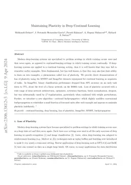 Maintaining Plasticity in Deep Continual Learning