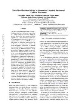 Math Word Problem Solving by Generating Linguistic Variants of Problem
  Statements