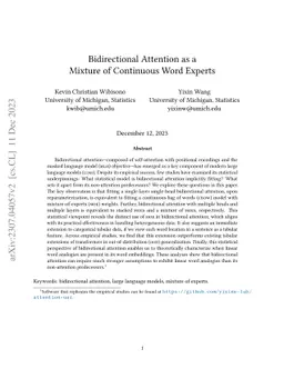 Bidirectional Attention as a Mixture of Continuous Word Experts