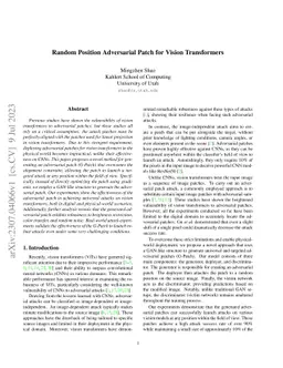 Random Position Adversarial Patch for Vision Transformers