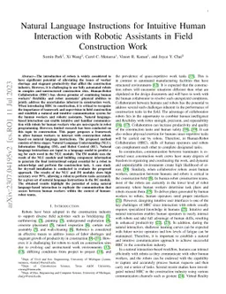Natural Language Instructions for Intuitive Human Interaction with
  Robotic Assistants in Field Construction Work