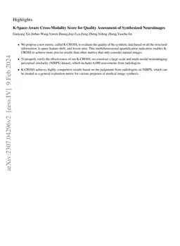 K-Space-Aware Cross-Modality Score for Synthesized Neuroimage Quality
  Assessment