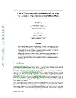 Policy Finetuning in Reinforcement Learning via Design of Experiments
  using Offline Data