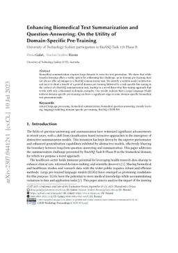Enhancing Biomedical Text Summarization and Question-Answering: On the
  Utility of Domain-Specific Pre-Training