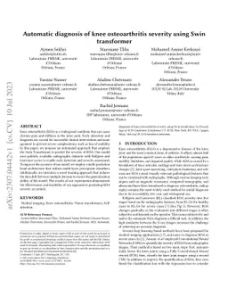 Automatic diagnosis of knee osteoarthritis severity using Swin
  transformer