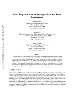 Invex Programs: First Order Algorithms and Their Convergence