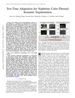 Test-Time Adaptation for Nighttime Color-Thermal Semantic Segmentation