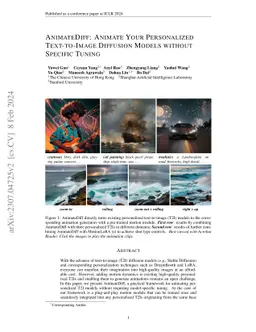 AnimateDiff: Animate Your Personalized Text-to-Image Diffusion Models
  without Specific Tuning