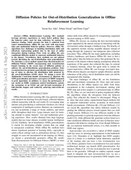Diffusion Policies for Out-of-Distribution Generalization in Offline Reinforcement Learning