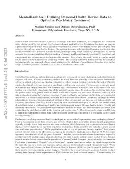 MentalHealthAI: Utilizing Personal Health Device Data to Optimize
  Psychiatry Treatment