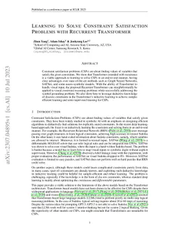 Learning to Solve Constraint Satisfaction Problems with Recurrent
  Transformer