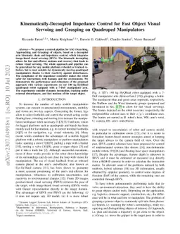 Kinematically-Decoupled Impedance Control for Fast Object Visual
  Servoing and Grasping on Quadruped Manipulators