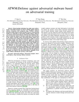 ATWM: Defense against adversarial malware based on adversarial training