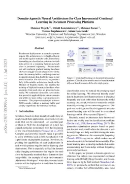 Domain-Agnostic Neural Architecture for Class Incremental Continual
  Learning in Document Processing Platform
