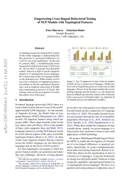 Empowering Cross-lingual Behavioral Testing of NLP Models with
  Typological Features