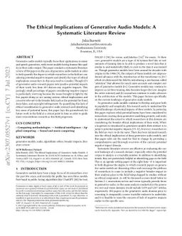 The Ethical Implications of Generative Audio Models: A Systematic
  Literature Review