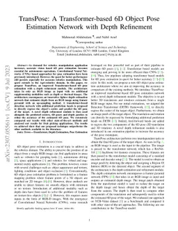 TransPose: A Transformer-based 6D Object Pose Estimation Network with
  Depth Refinement
