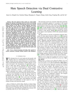 Hate Speech Detection via Dual Contrastive Learning