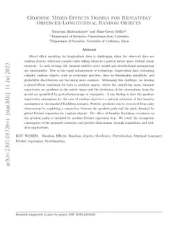 Geodesic Mixed Effects Models for Repeatedly Observed/Longitudinal
  Random Objects