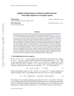 Implicit regularisation in stochastic gradient descent: from
  single-objective to two-player games