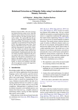 Relational Extraction on Wikipedia Tables using Convolutional and Memory
  Networks
