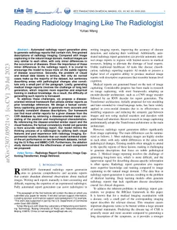 Reading Radiology Imaging Like The Radiologist