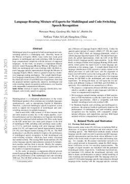 Language-Routing Mixture of Experts for Multilingual and Code-Switching
  Speech Recognition