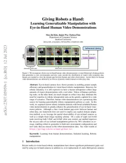 Giving Robots a Hand: Learning Generalizable Manipulation with
  Eye-in-Hand Human Video Demonstrations