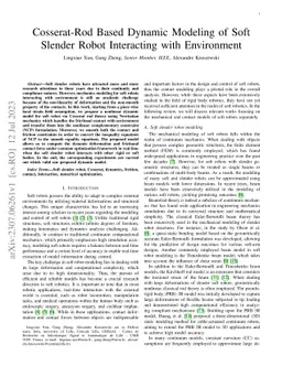 Cosserat-Rod Based Dynamic Modeling of Soft Slender Robot Interacting
  with Environment