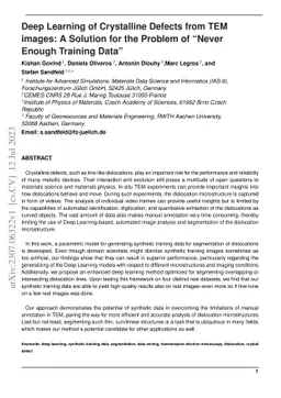 Deep Learning of Crystalline Defects from TEM images: A Solution for the
  Problem of "Never Enough Training Data"