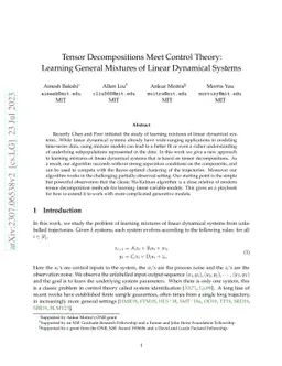 Tensor Decompositions Meet Control Theory: Learning General Mixtures of
  Linear Dynamical Systems