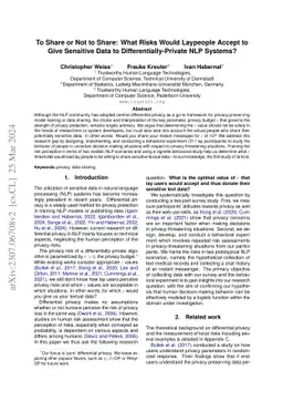 To share or not to share: What risks would laypeople accept to give
  sensitive data to differentially-private NLP systems?