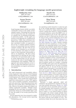 Lightweight reranking for language model generations