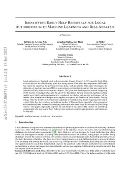 Identifying Early Help Referrals For Local Authorities With Machine
  Learning And Bias Analysis