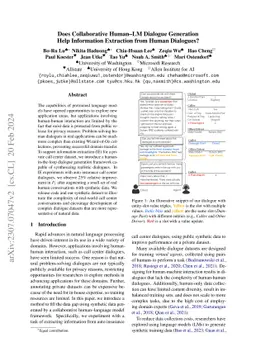Does Collaborative Human-LM Dialogue Generation Help Information
  Extraction from Human Dialogues?