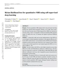 Rician likelihood loss for quantitative MRI using self-supervised deep
  learning