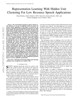 Representation Learning With Hidden Unit Clustering For Low Resource
  Speech Applications