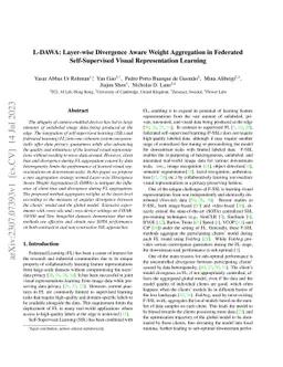 L-DAWA: Layer-wise Divergence Aware Weight Aggregation in Federated
  Self-Supervised Visual Representation Learning