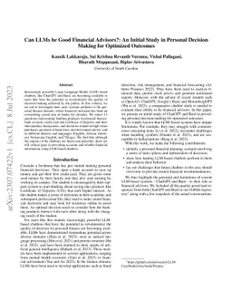Can LLMs be Good Financial Advisors?: An Initial Study in Personal
  Decision Making for Optimized Outcomes