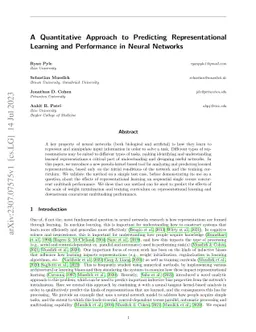 A Quantitative Approach to Predicting Representational Learning and
  Performance in Neural Networks