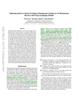 Othering and low status framing of immigrant cuisines in US restaurant
  reviews and large language models