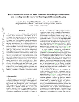 Neural Deformable Models for 3D Bi-Ventricular Heart Shape
  Reconstruction and Modeling from 2D Sparse Cardiac Magnetic Resonance Imaging