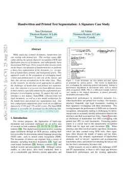 Handwritten and Printed Text Segmentation: A Signature Case Study