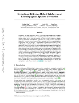 Seeing is not Believing: Robust Reinforcement Learning against Spurious
  Correlation
