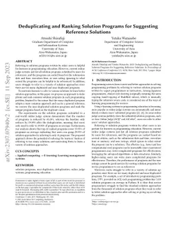 Deduplicating and Ranking Solution Programs for Suggesting Reference
  Solutions