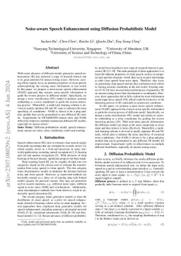 Noise-aware Speech Enhancement using Diffusion Probabilistic Model