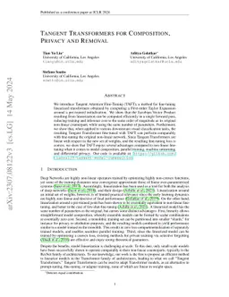Tangent Transformers for Composition, Privacy and Removal