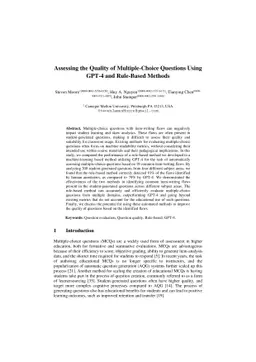 Assessing the Quality of Multiple-Choice Questions Using GPT-4 and
  Rule-Based Methods